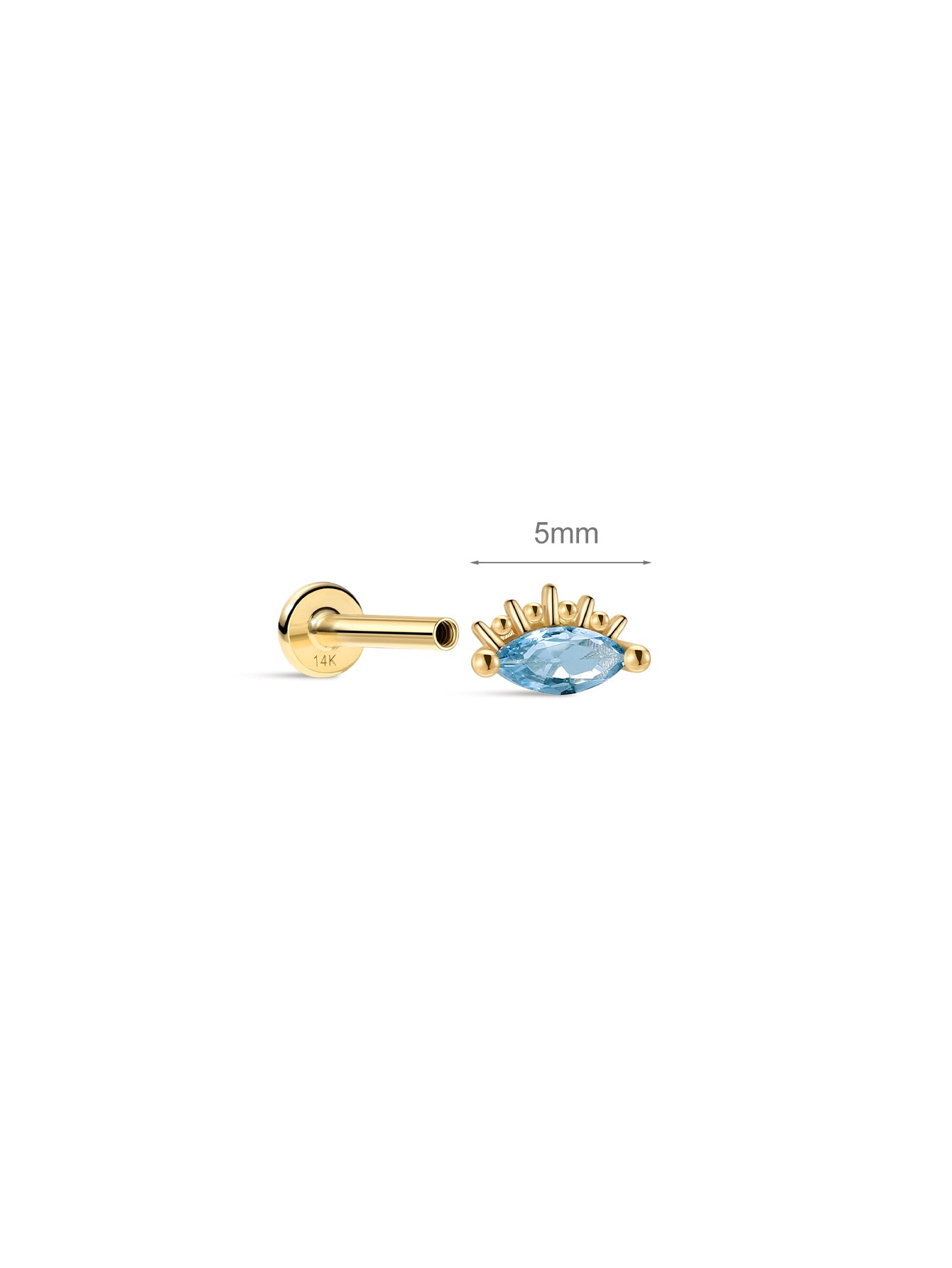 Perléa Marquise Blue CZ Flatback in 14K Solid Gold