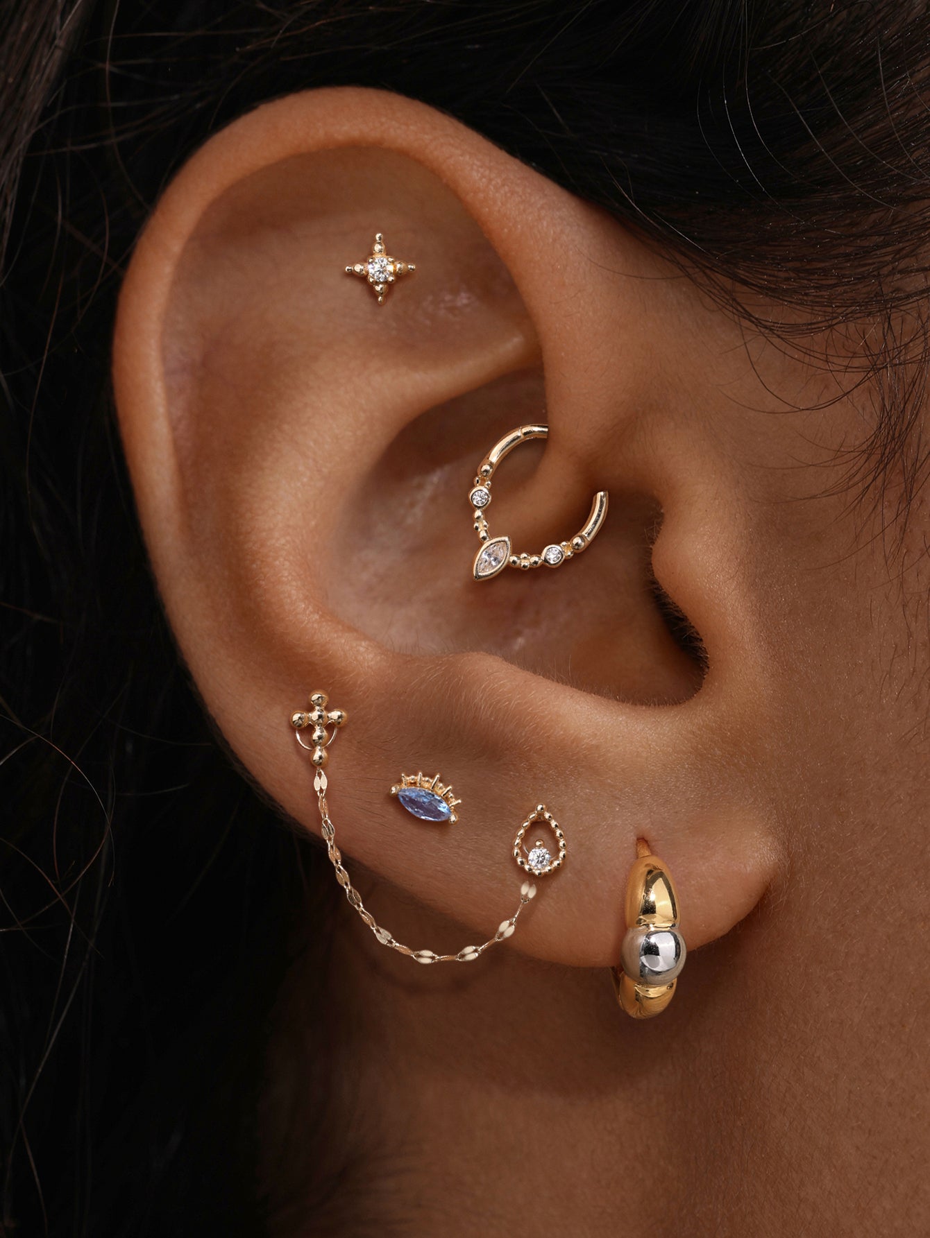 Perléa Marquise Blue CZ Flatback in 14K Solid Gold