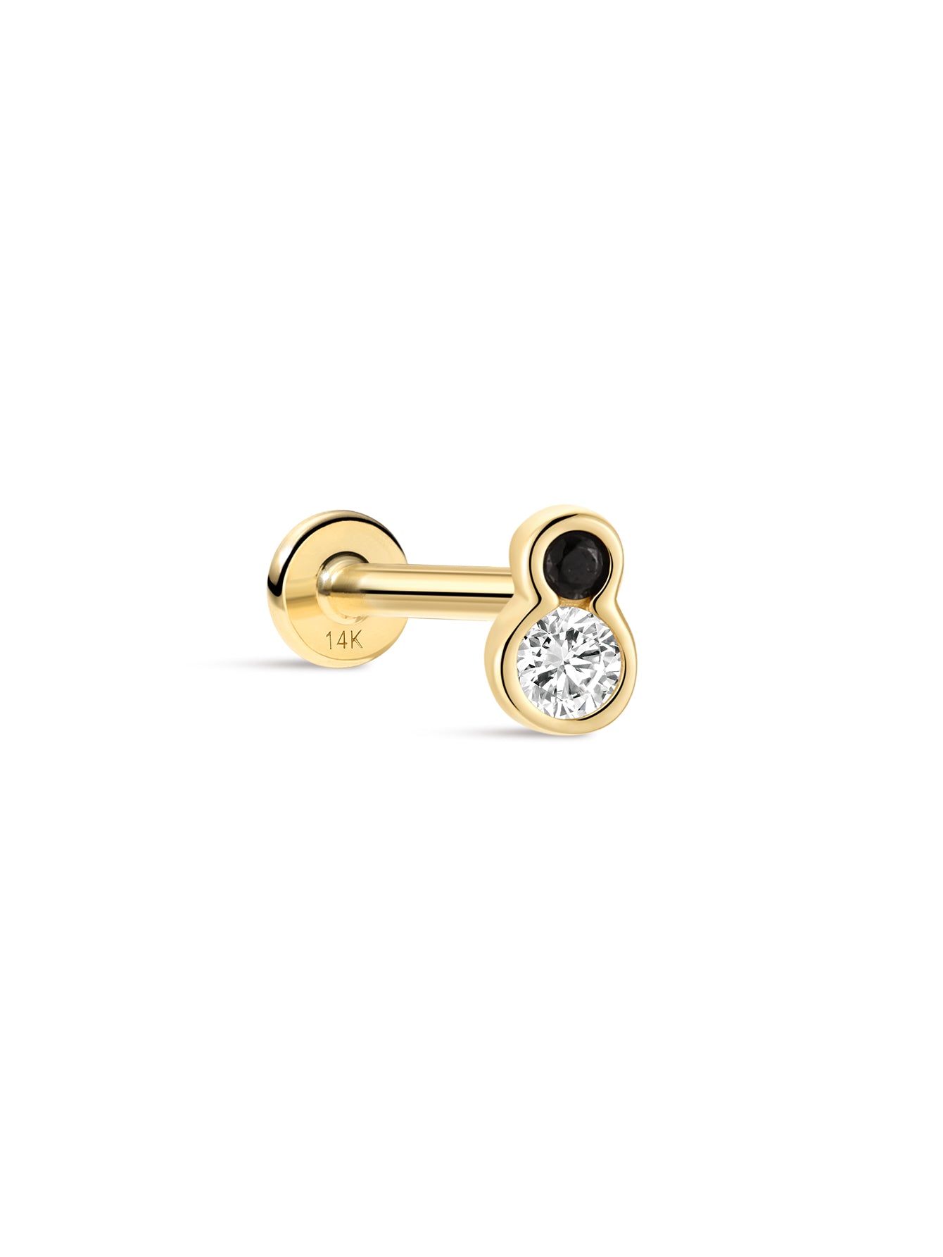 Puzzle Dual-Dot CZ Flatback Stud in 14K Solid Gold