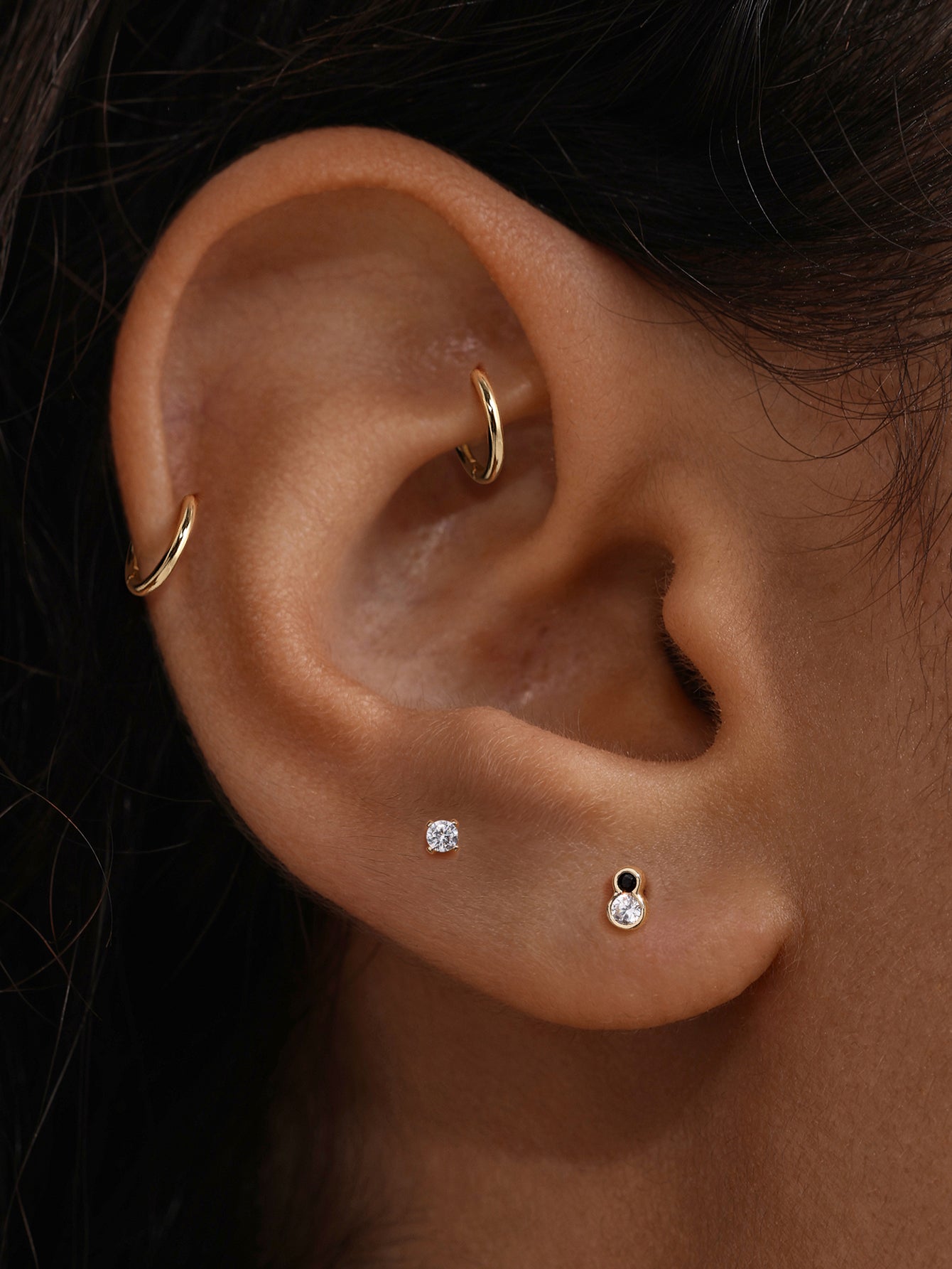 Puzzle Dual-Dot CZ Flatback Stud in 14K Solid Gold