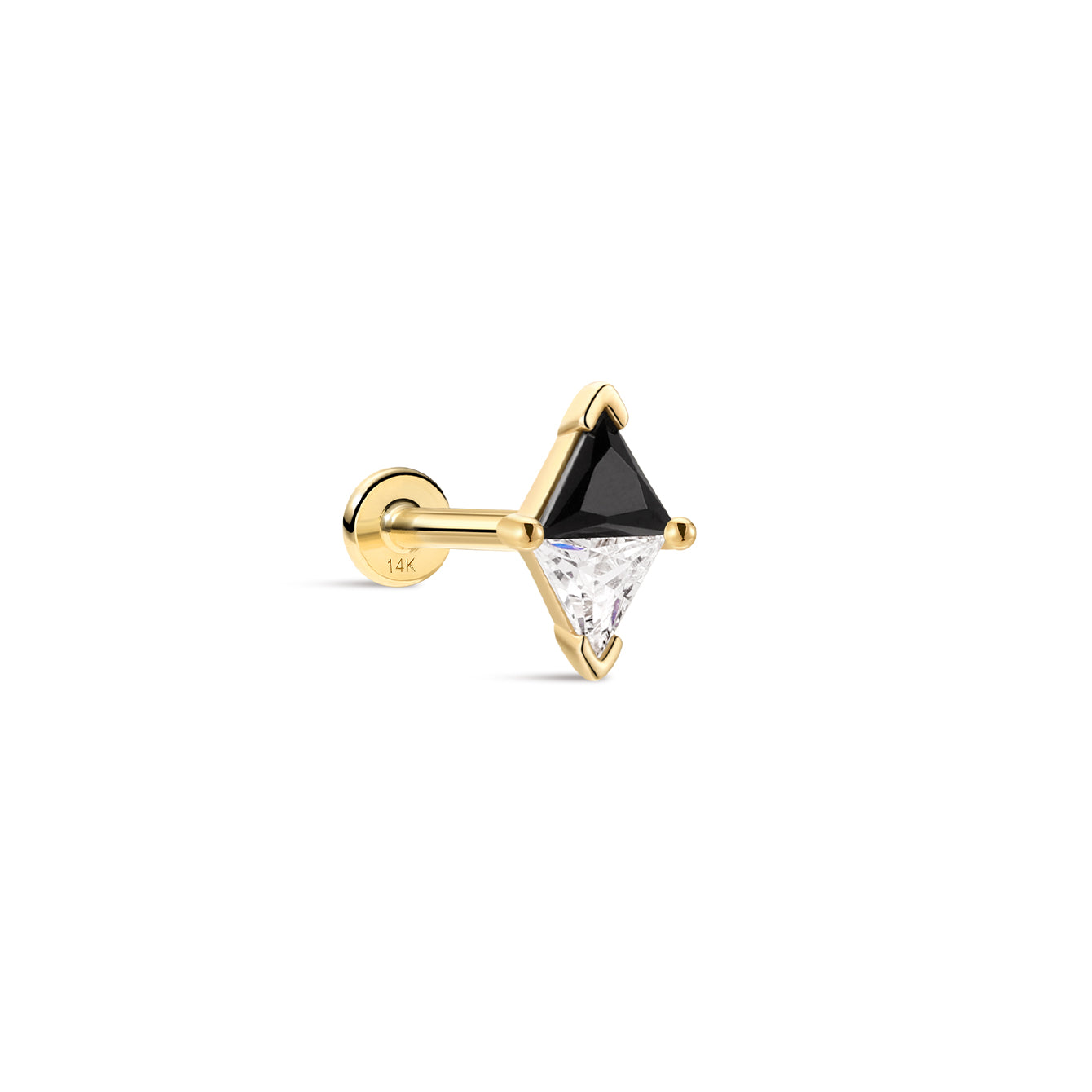 Puzzle Duo-Triangle CZ Flatback Stud in 14K Solid Gold