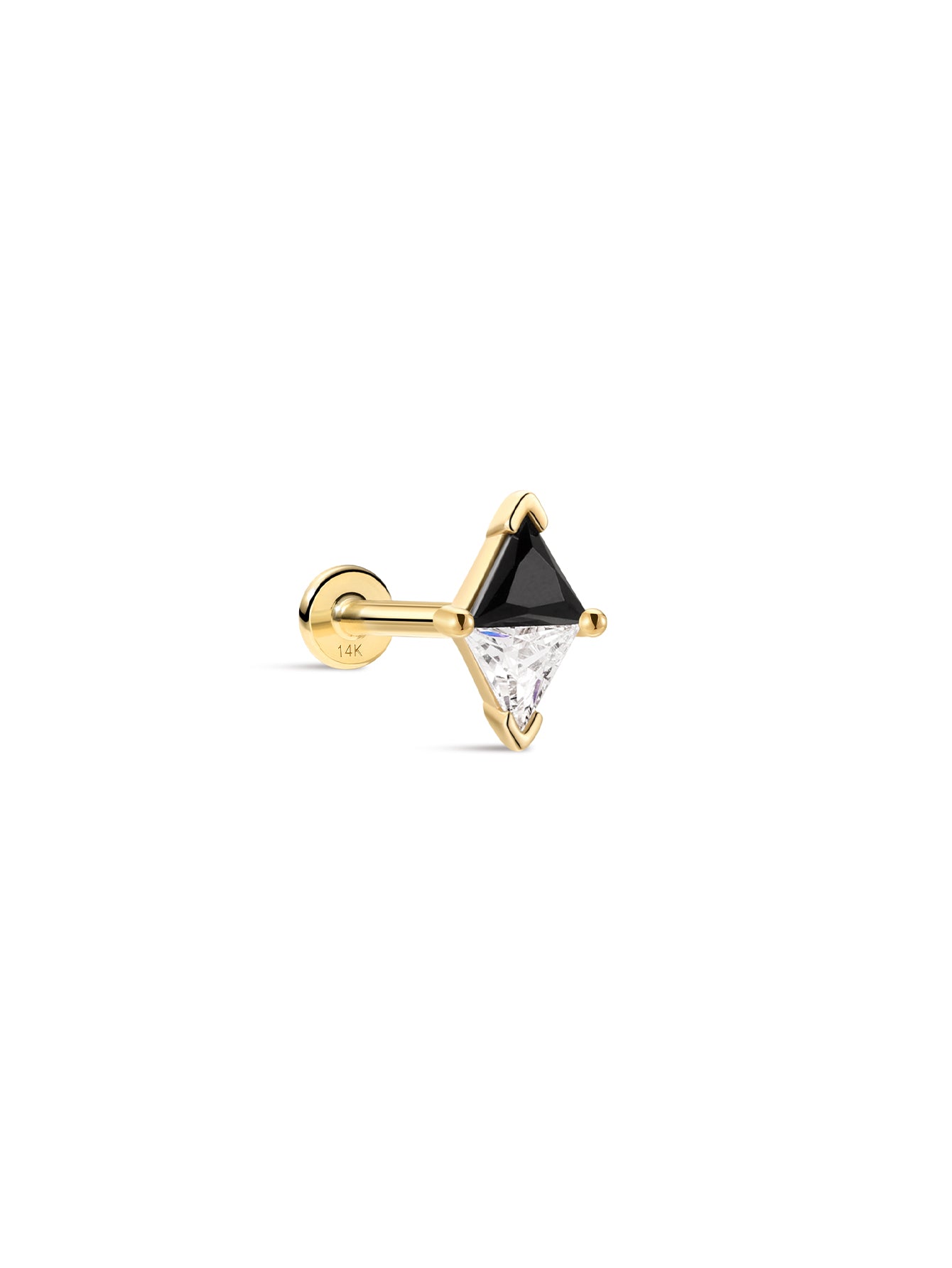 Puzzle Duo-Triangle CZ Flatback Stud in 14K Solid Gold