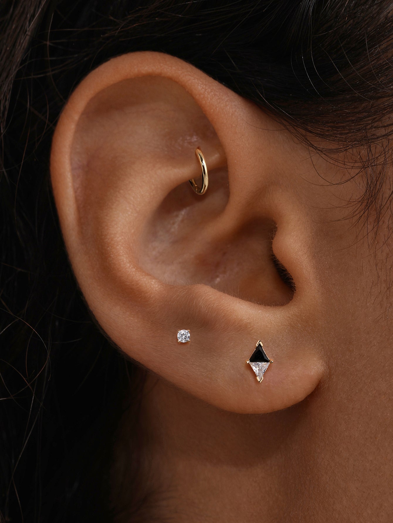 Puzzle Duo-Triangle CZ Flatback Stud in 14K Solid Gold