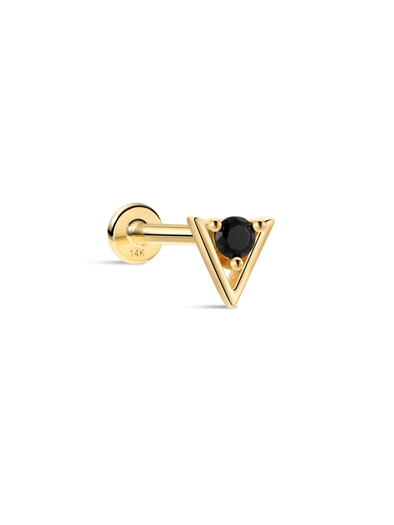 Puzzle Black Triangle CZ Flatback Stud in 14K Solid Gold