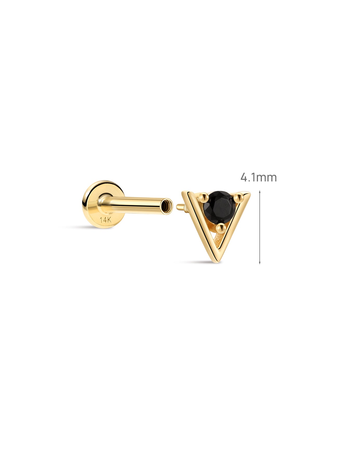 Puzzle Black Triangle CZ Flatback Stud in 14K Solid Gold