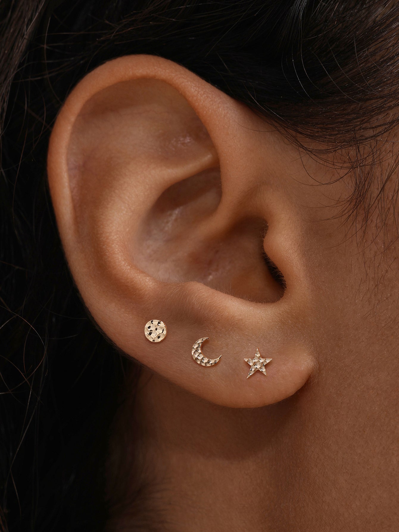 Hand Hammered Disc Flatback  in 14K Solid Gold