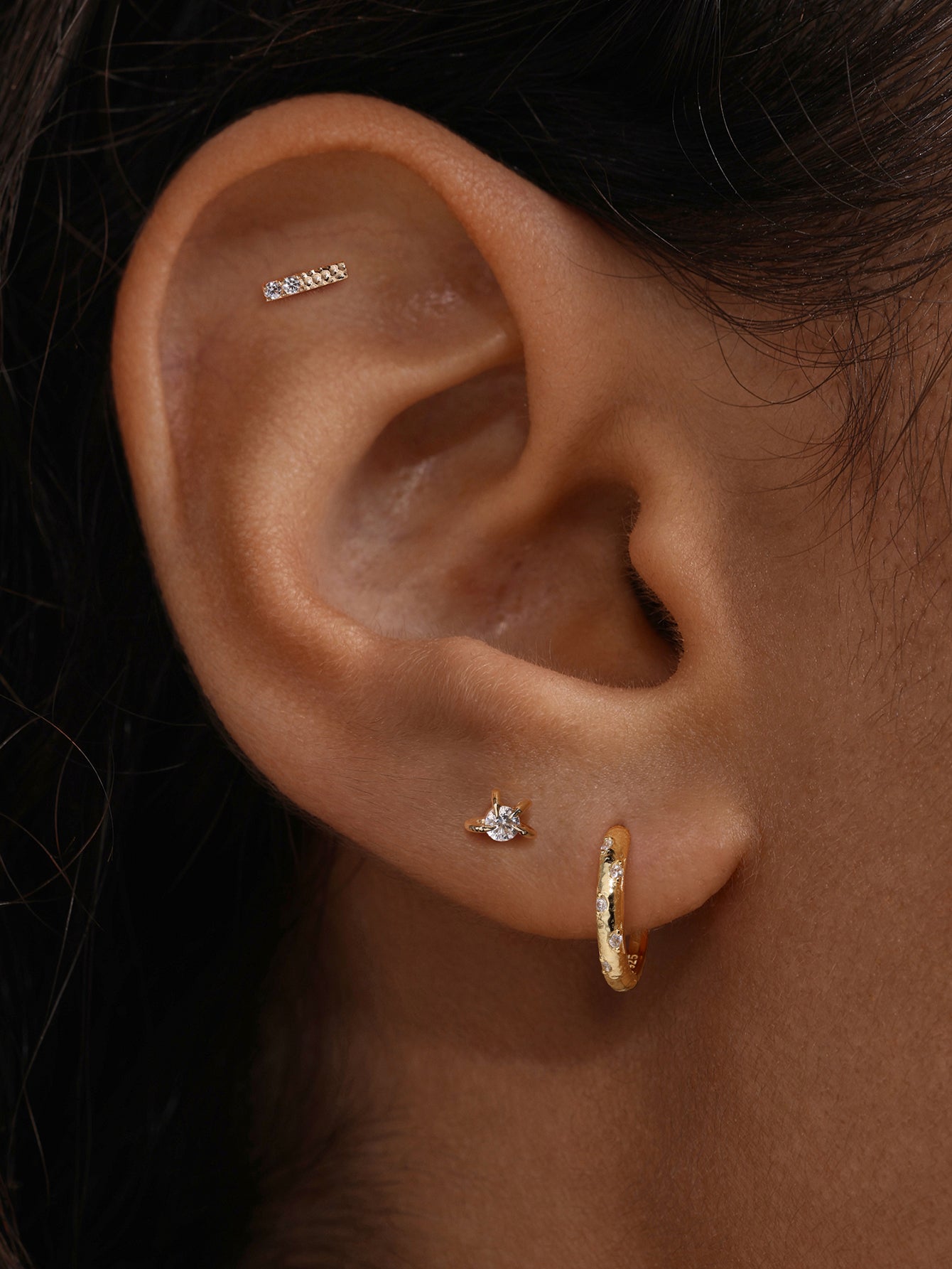 Hand Hammered Bar Flatback  in 14K Solid Gold