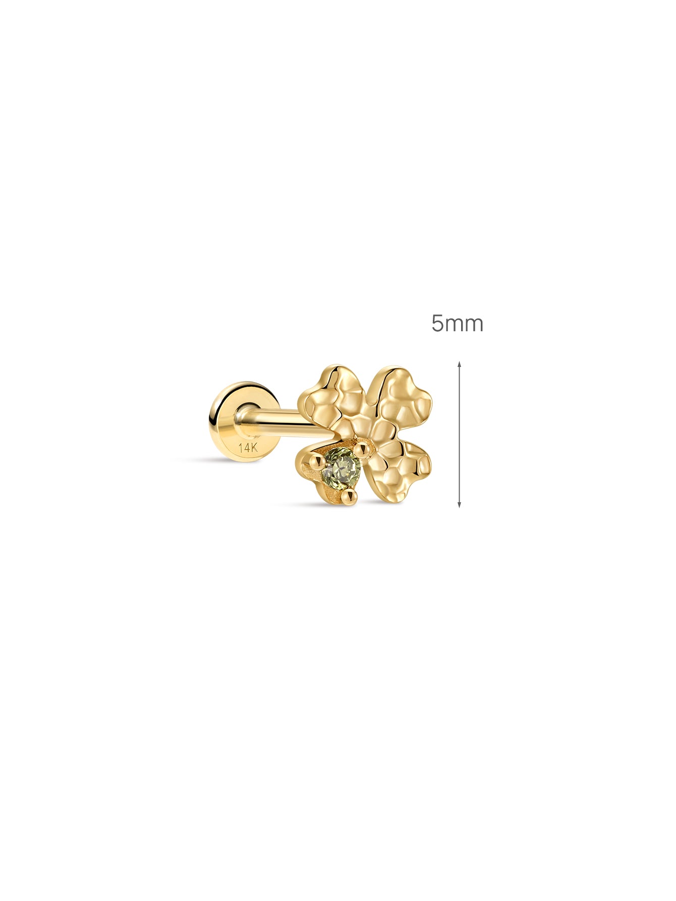 Hand Hammered Clover Flatback  in 14K Solid Gold