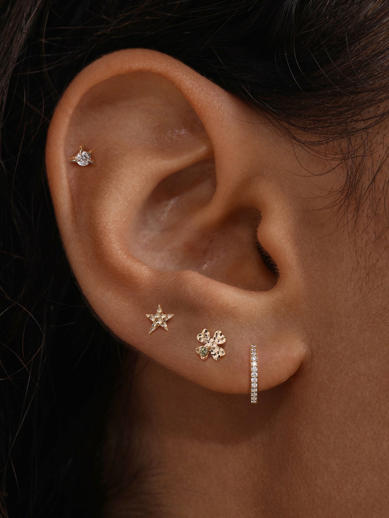 Hand Hammered Petal Flower Flatback  in 14K Solid Gold