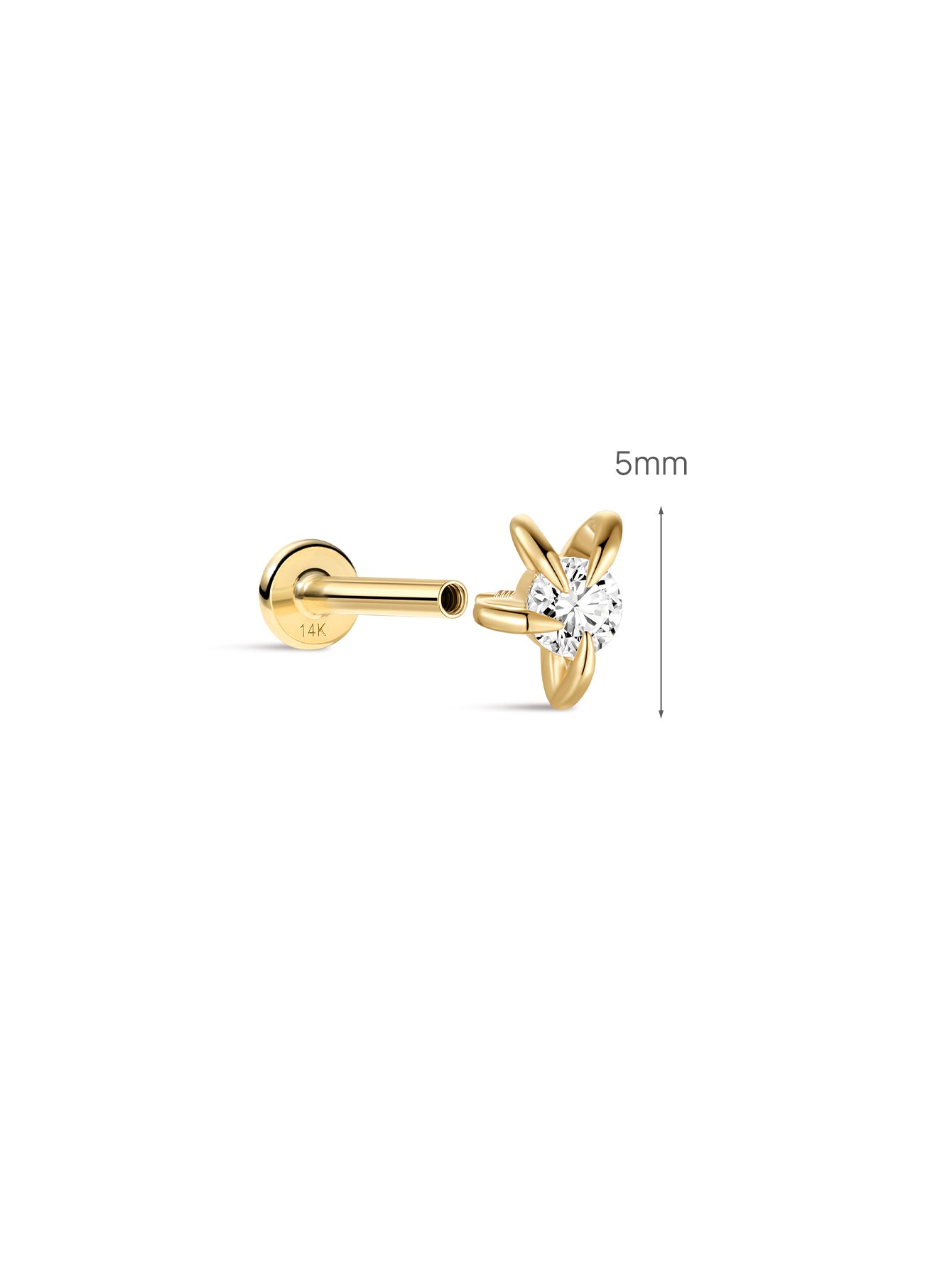 Hand Hammered Four-Prong Sparkle Flatback  in 14K Solid Gold