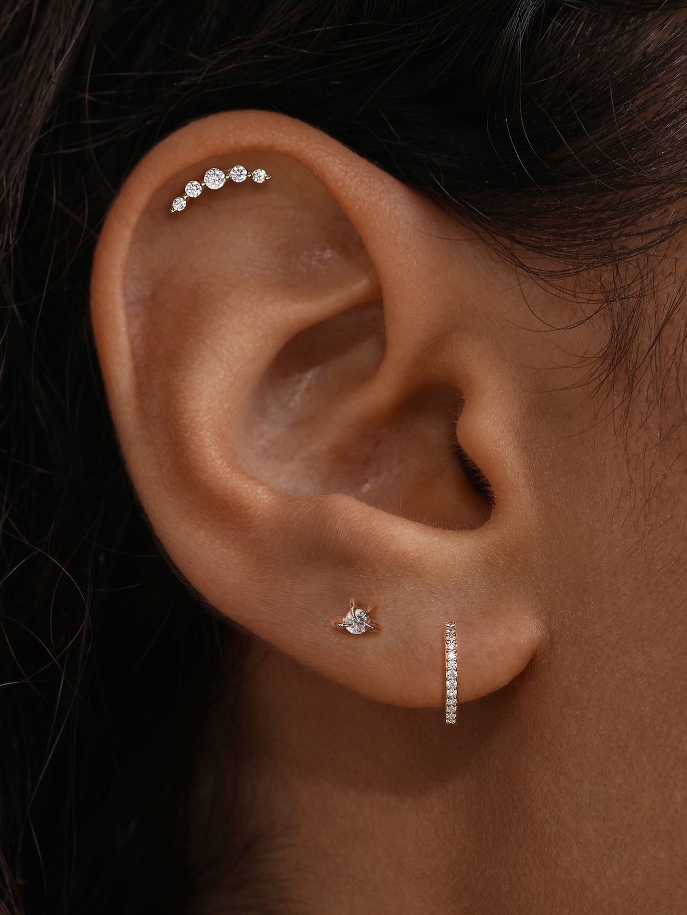 Hand Hammered Four-Prong Sparkle Flatback  in 14K Solid Gold