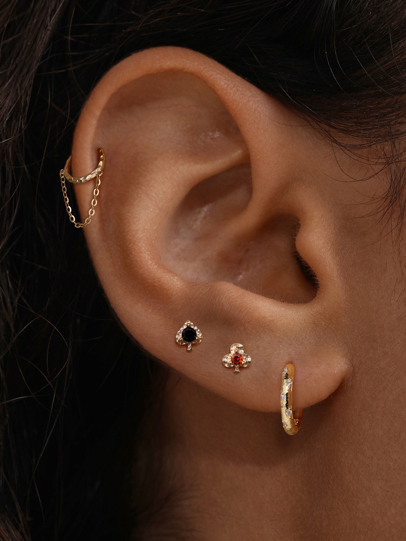 Hand Hammered Curve Chain Hoop  in 14K Solid Gold