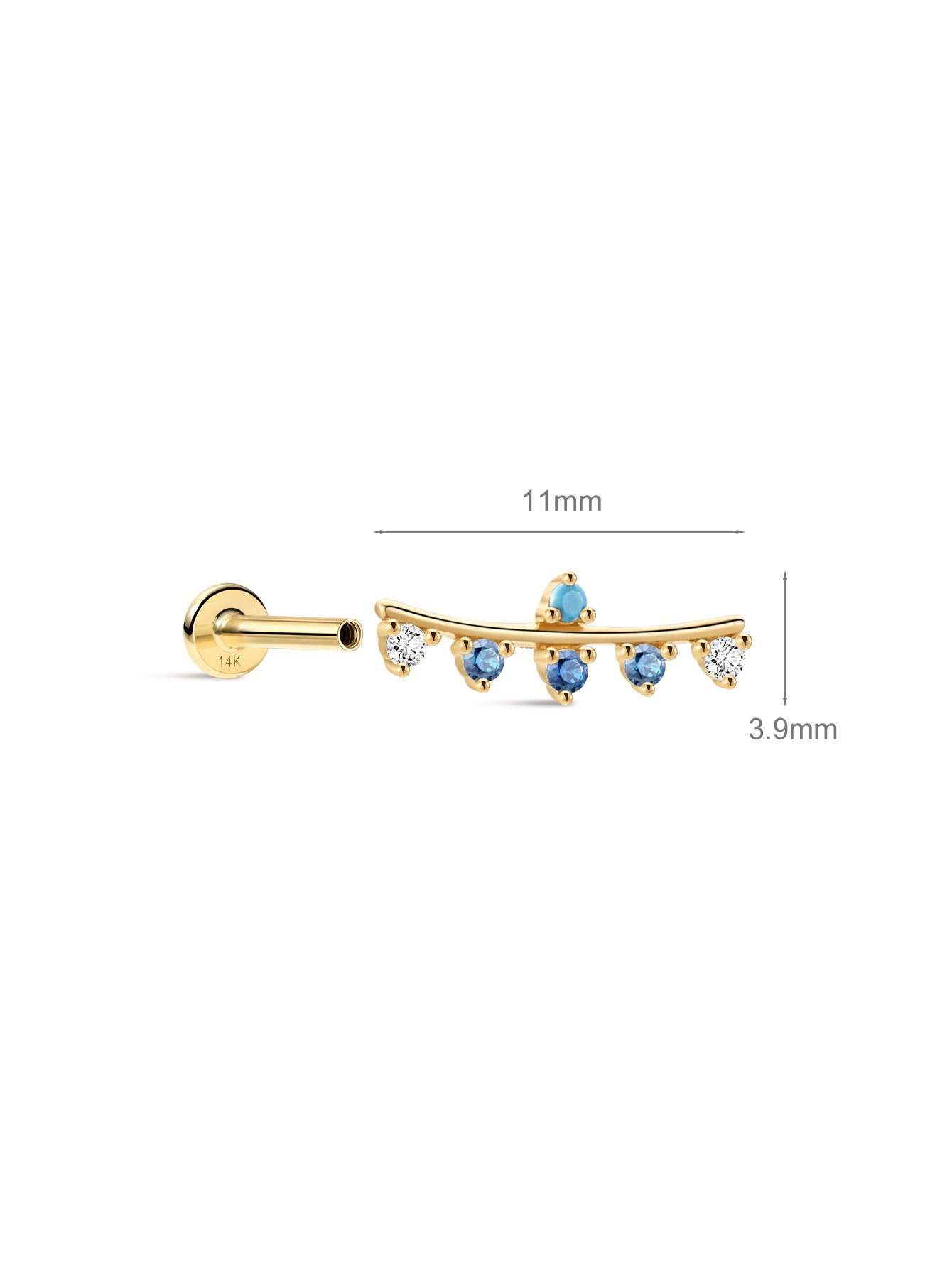 Color Essentials Curved Turquoise CZ Flatback in 14K Solid Gold