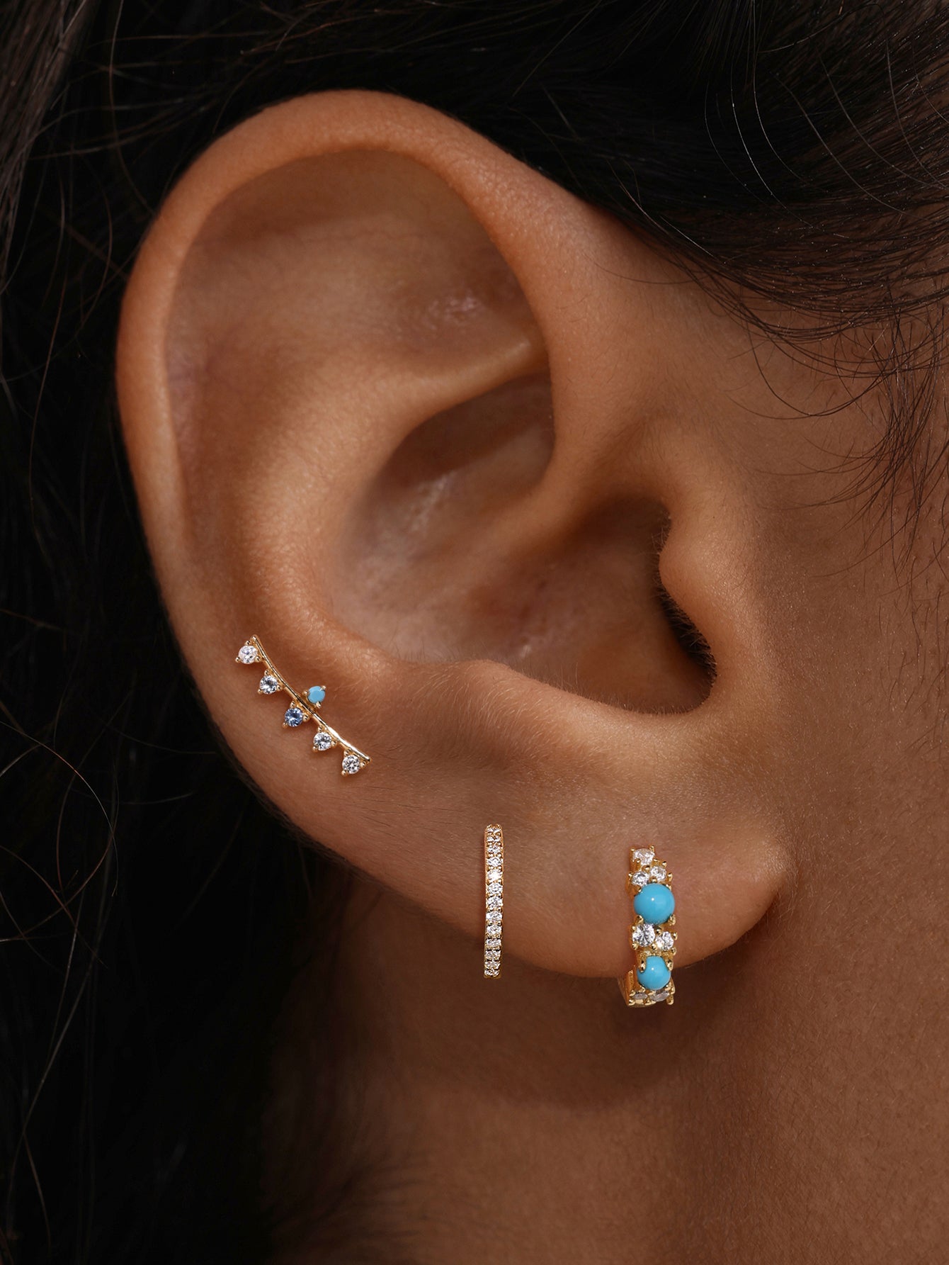 Color Essentials Curved Turquoise CZ Flatback in 14K Solid Gold