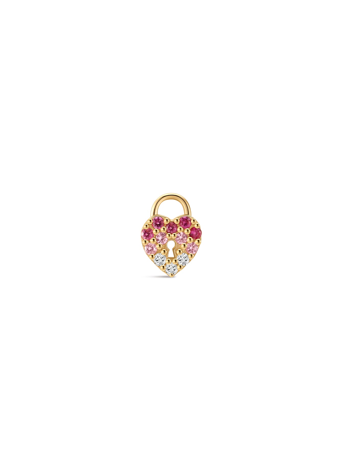 Pink Ritual Lock Heart Stud – 14K Solid Gold Pink CZ Flatback