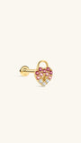 Pink Ritual Lock Heart Stud – 14K Solid Gold Pink CZ Flatback