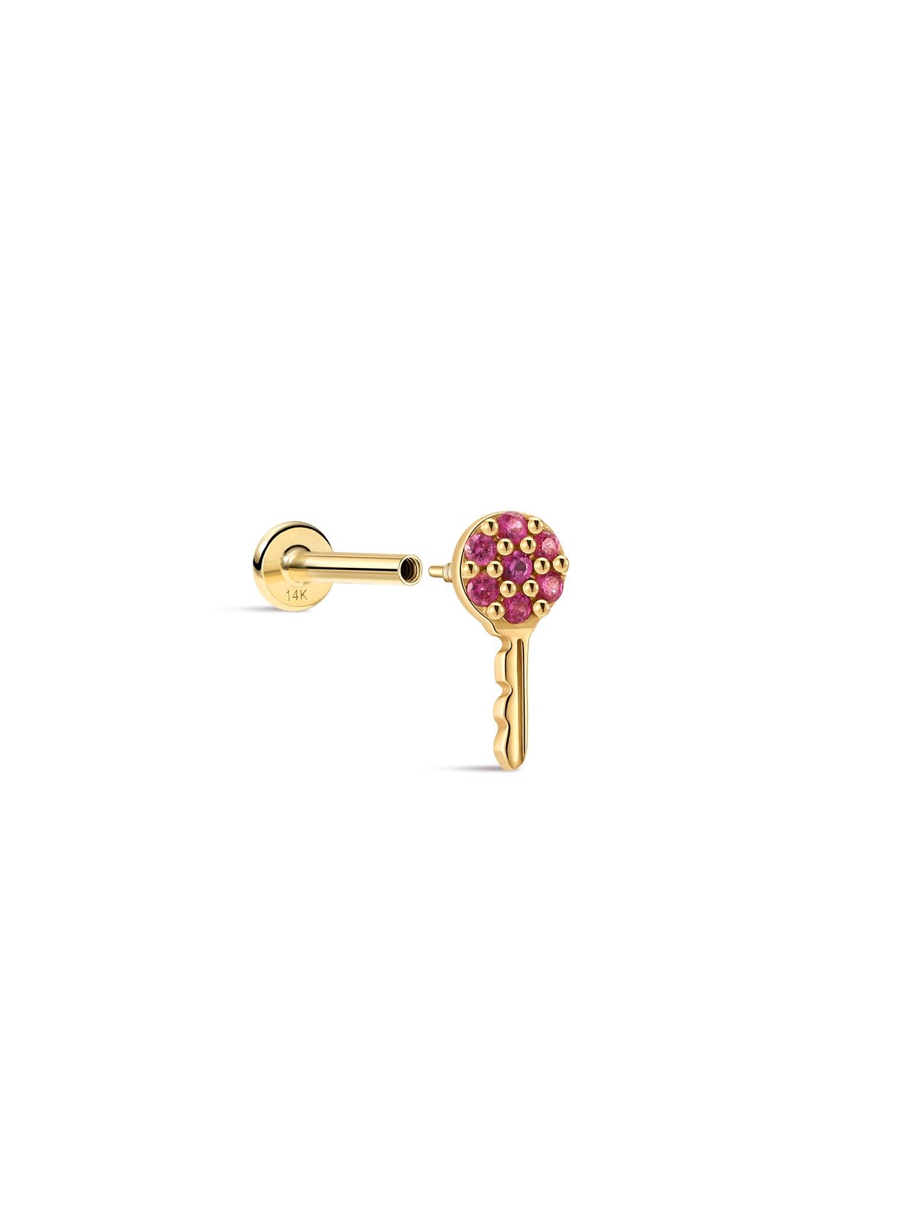 Pink Ritual Key Stud – 14K Solid Gold Pink CZ Flatback