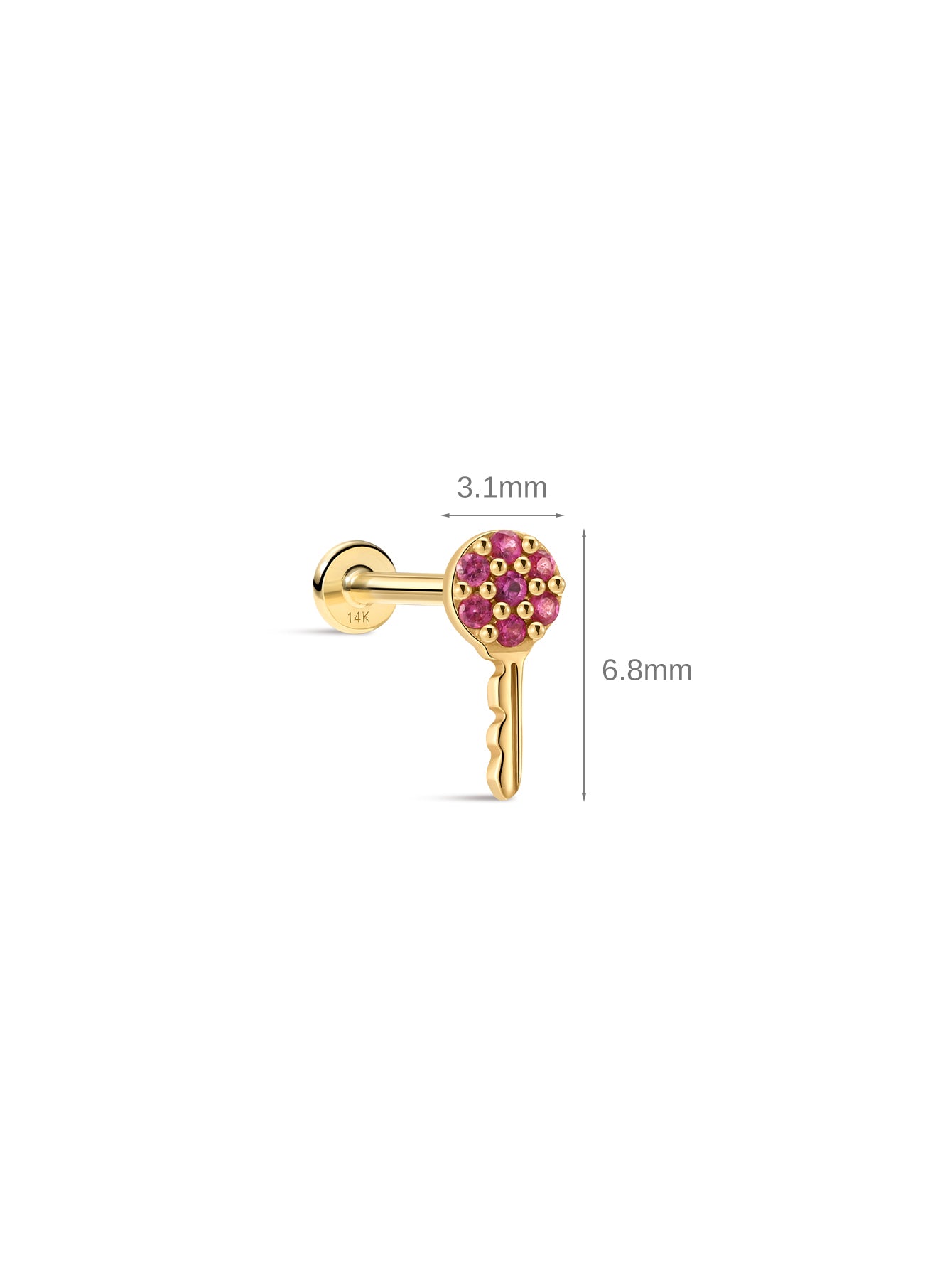 Pink Ritual Key Stud – 14K Solid Gold Pink CZ Flatback