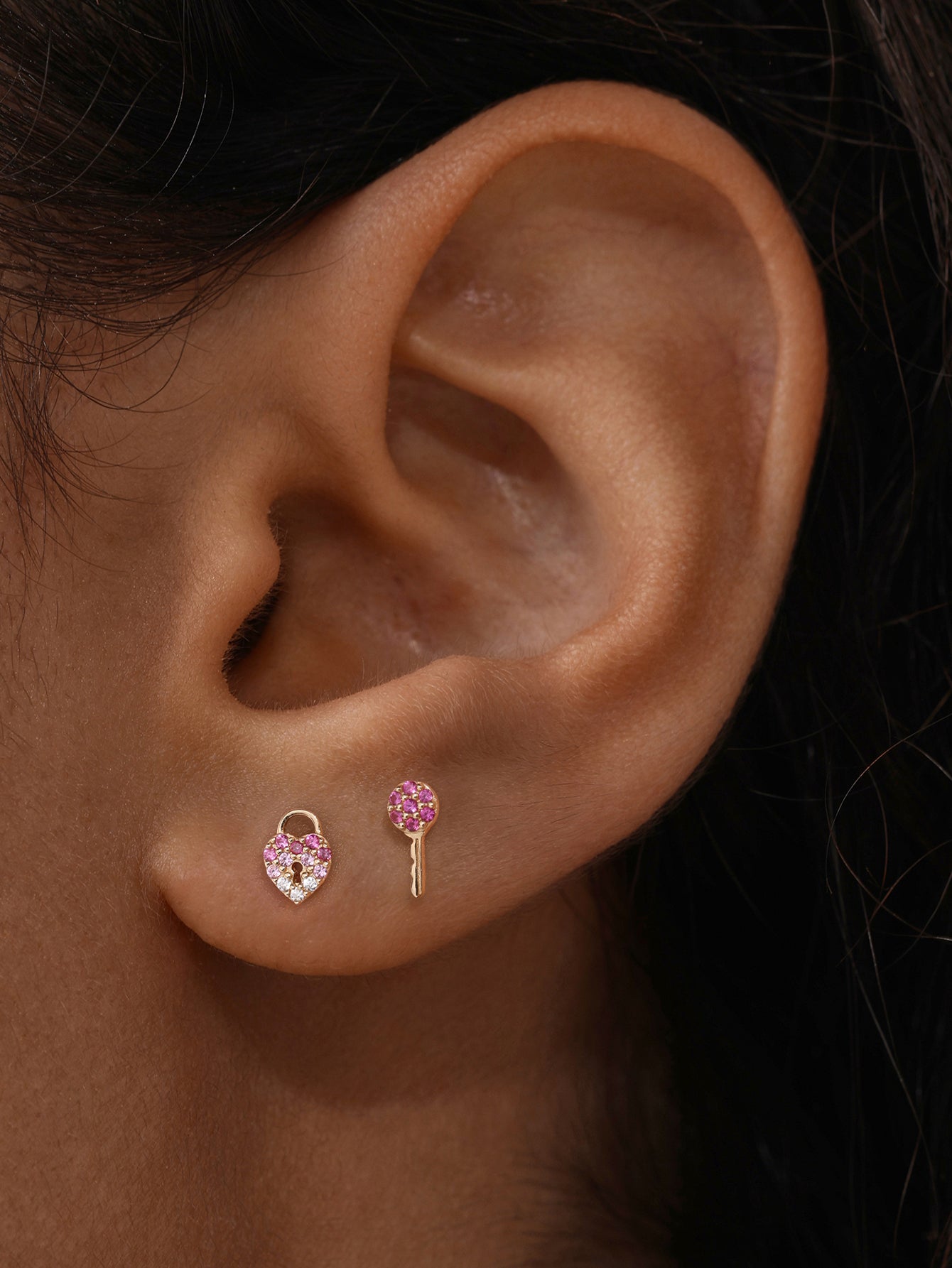 Pink Ritual Key Stud – 14K Solid Gold Pink CZ Flatback