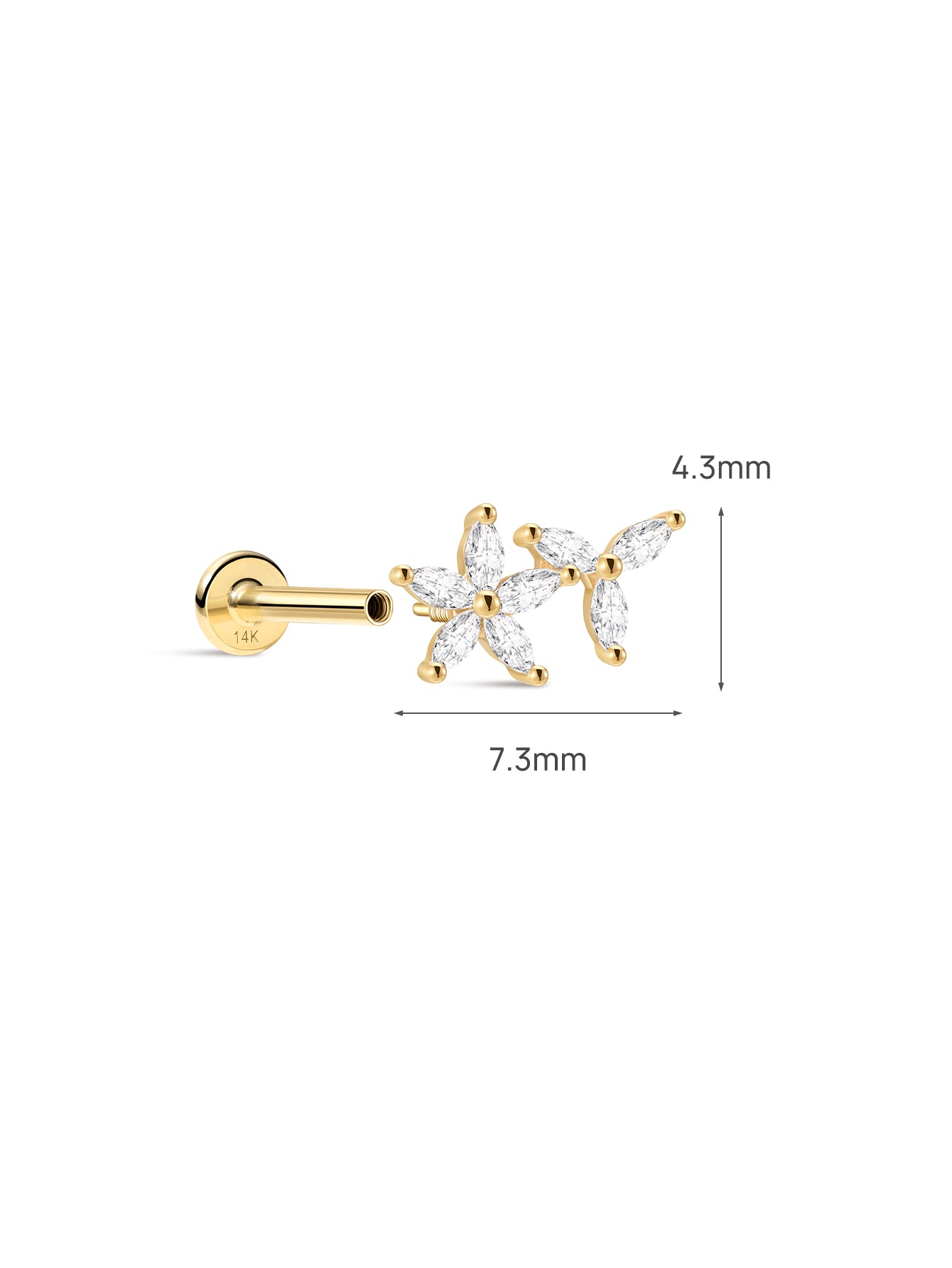 The Marquise Petal Curve Flatback in 14K Solid Gold