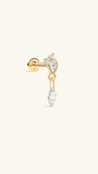 KOSINER 14K Solid Gold Marquise Drop Piercing Stud, Elegant Dual-Shape CZ Spliced Flat Back Cartilage Ear Jewelry
