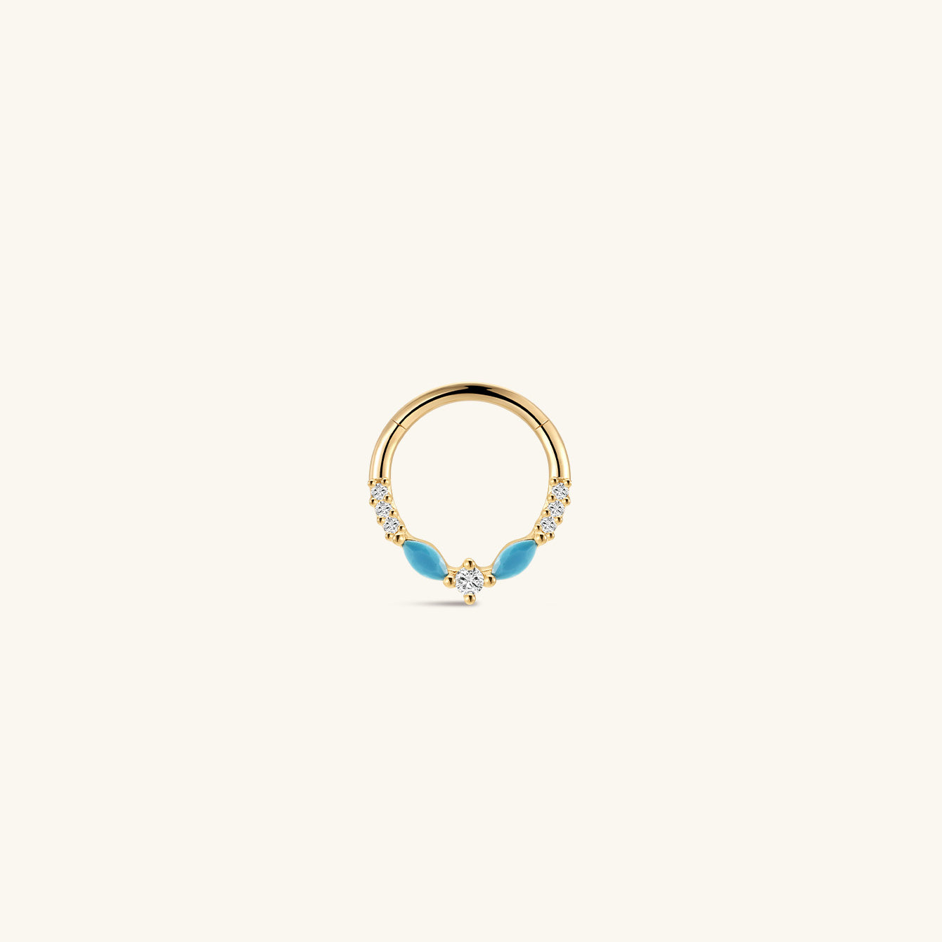 Color Essentials Turquoise CZ Clicker Ring in 14K Solid Gold