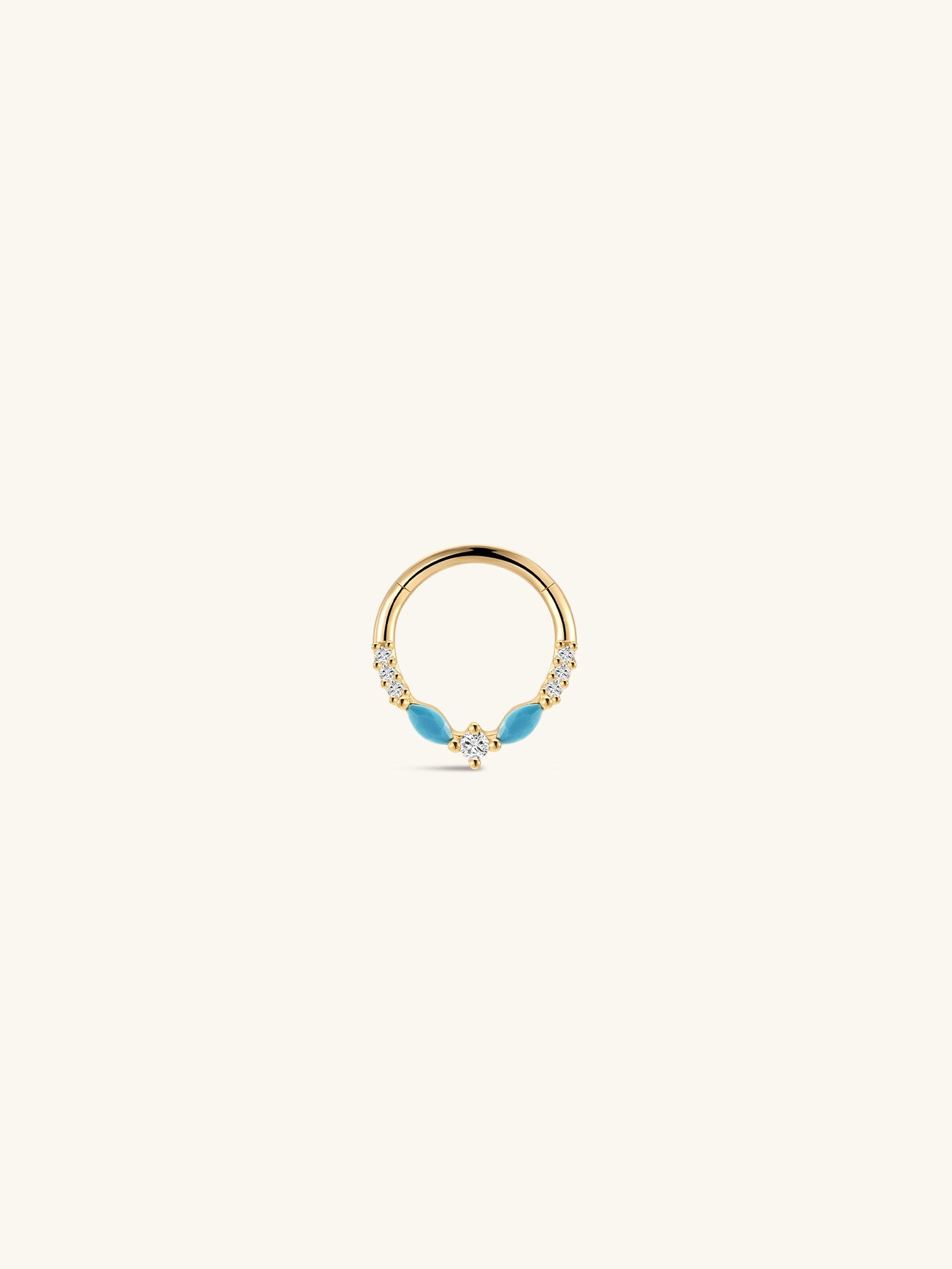 Color Essentials Turquoise CZ Clicker Ring in 14K Solid Gold