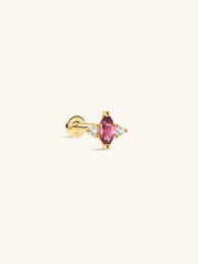 KOSINER Gem Garden 14K Solid Gold Marquise Purple Garnet Flat Back Stud Earring, Dainty Three-Stone Cartilage Piercing Stud, Hypoallergenic for Helix Tragus Lobe Conch Stacking