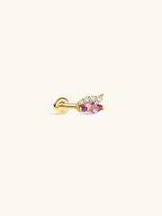 KOSINER Gem Garden 14K Solid Gold Marquise Amethyst Cluster Flat Back Stud, Four Clear CZ Accent Cartilage Piercing Earring, Hypoallergenic for Helix Tragus Lobe Conch Stacking