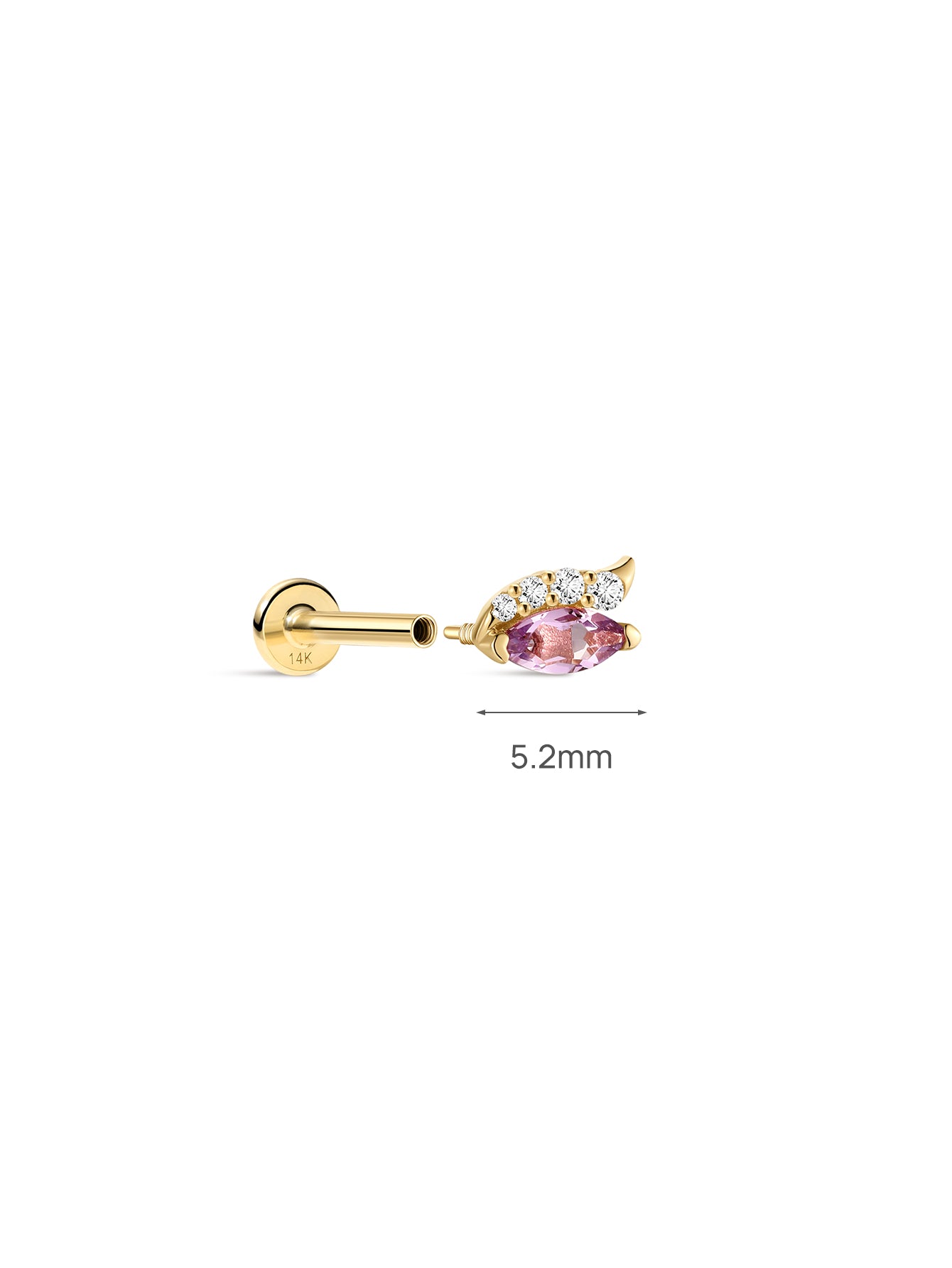 Gem Garden Marquise Amethyst Flatback in 14K Solid Gold