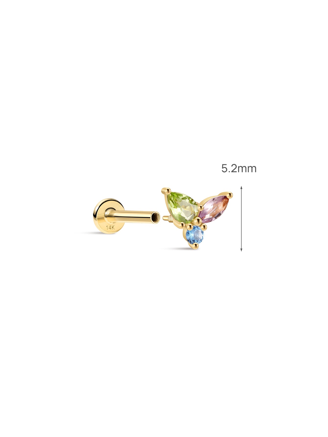 Gem Garden Marquise Peridot Multi-Stone Flatback in 14K Solid Gold