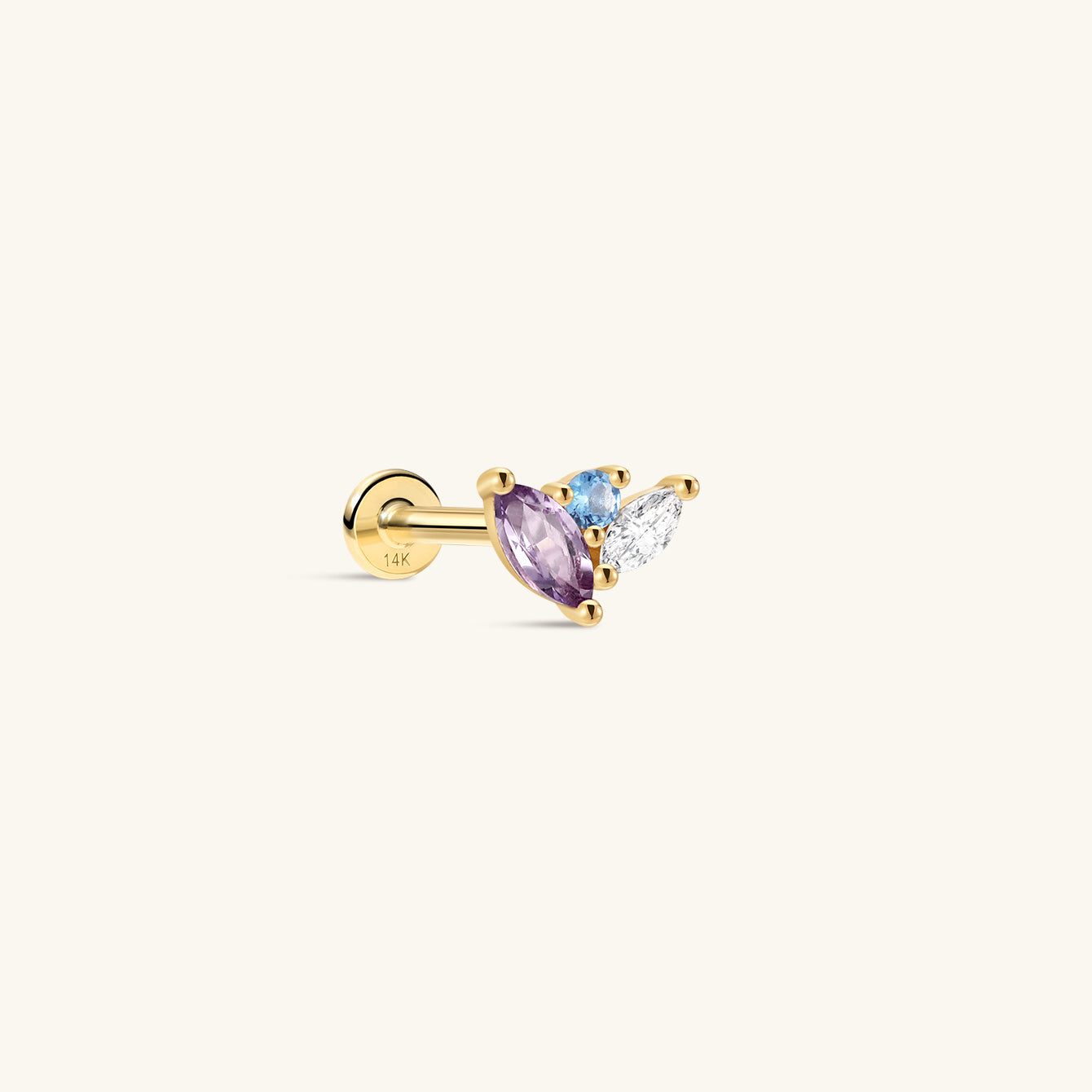 Gem Garden Amethyst Trio Flatback Stud in 14K Solid Gold