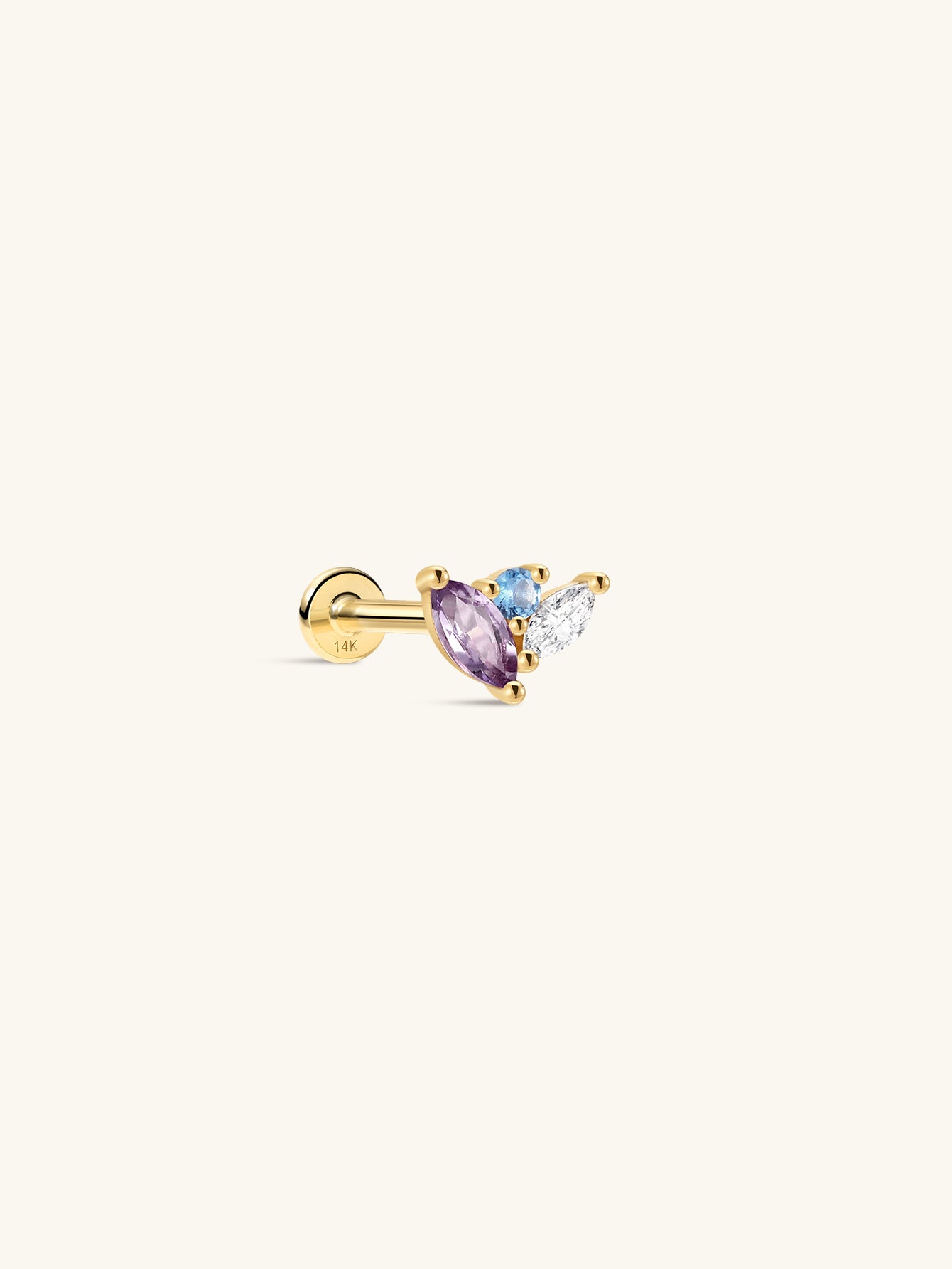 Gem Garden Amethyst Trio Flatback Stud in 14K Solid Gold
