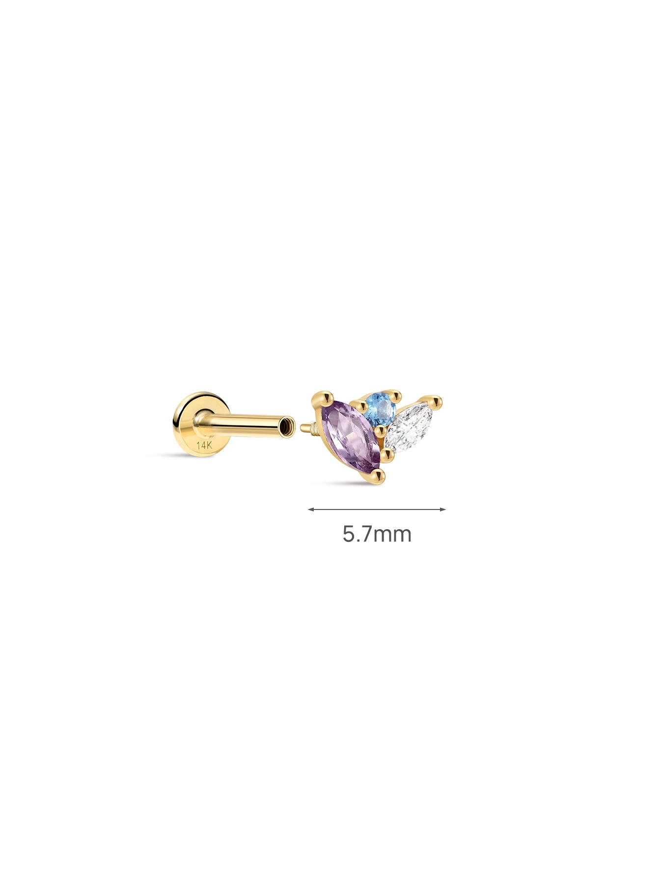 Gem Garden Amethyst Trio Flatback Stud in 14K Solid Gold
