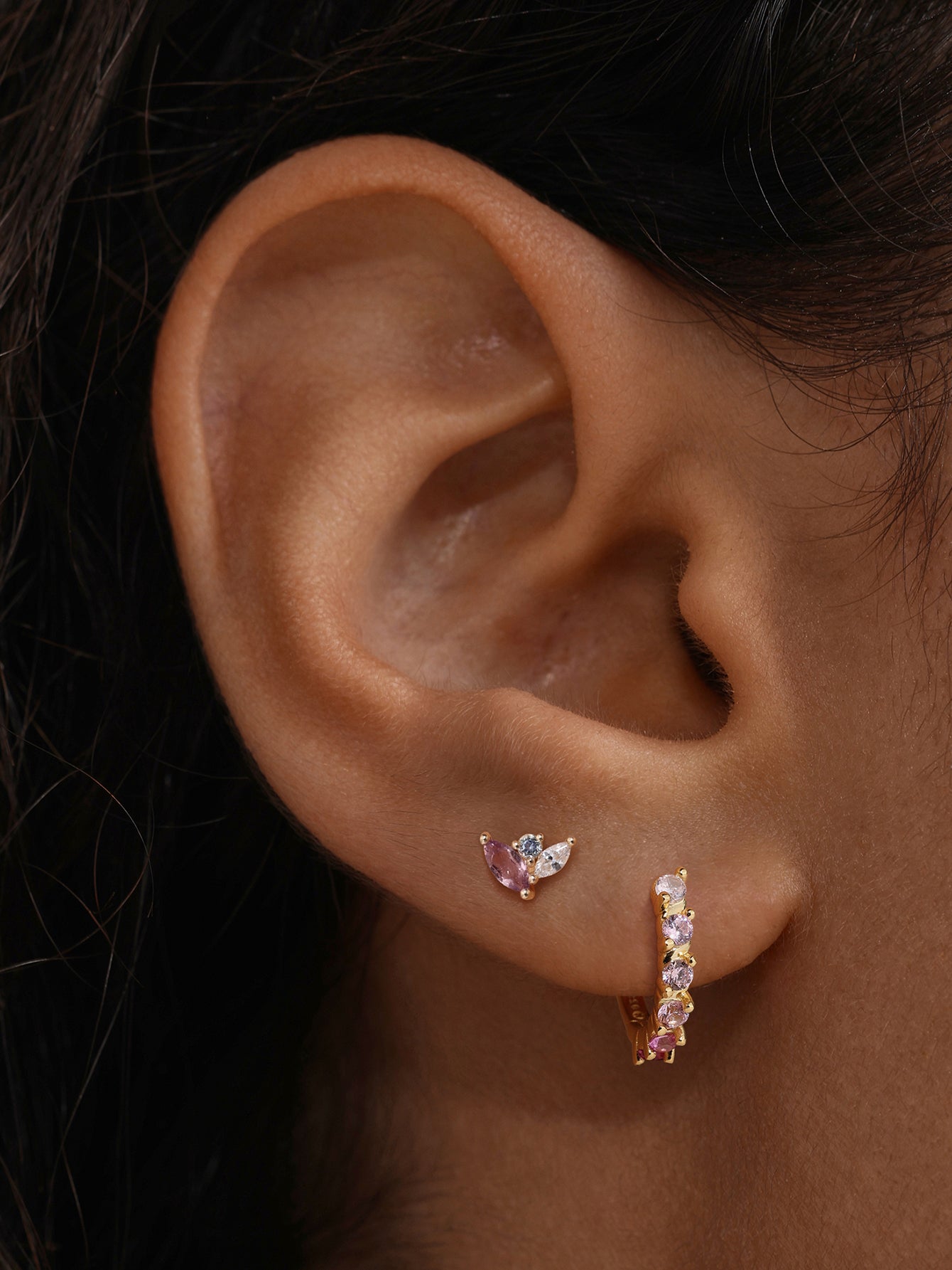 Gem Garden Amethyst Trio Flatback Stud in 14K Solid Gold