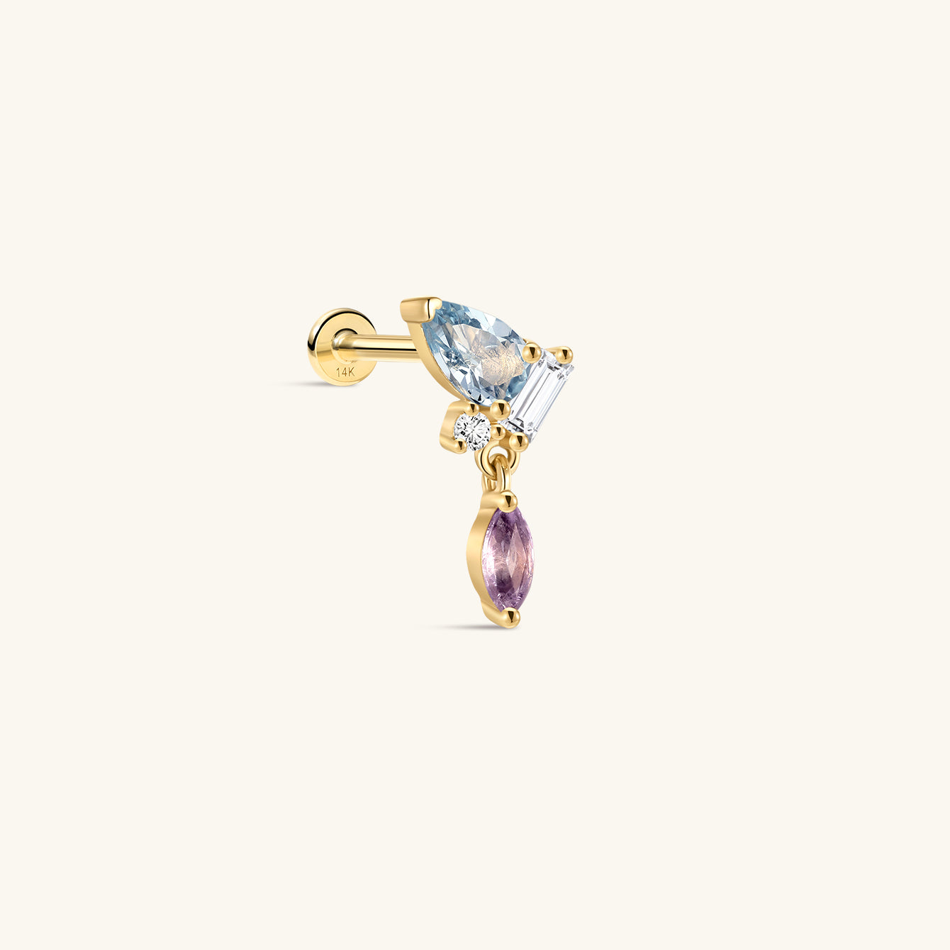 Gem Garden Blue Topaz Dangle Flatback in 14K Solid Gold