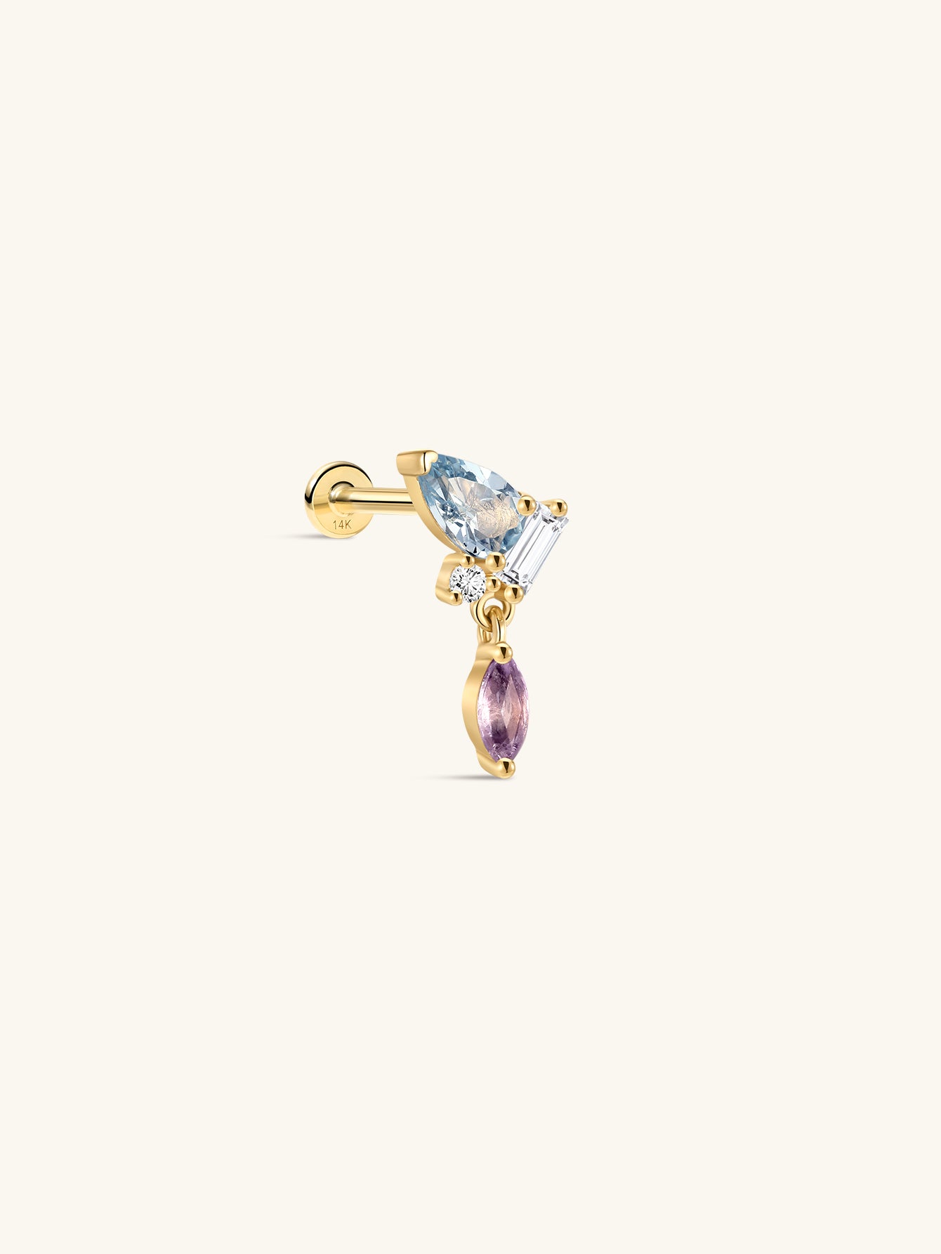Gem Garden Blue Topaz Dangle Flatback in 14K Solid Gold