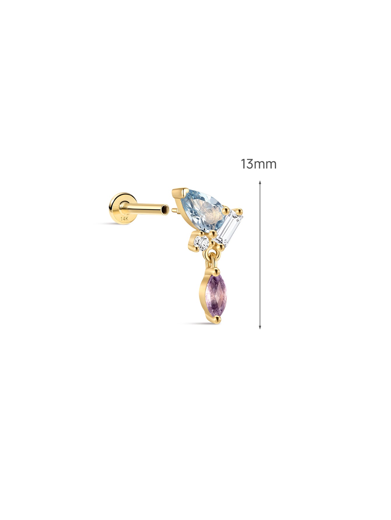 Gem Garden Blue Topaz Dangle Flatback in 14K Solid Gold