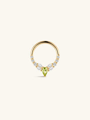 KOSINER Gem Garden 14K Solid Gold Pear Peridot Daith Clicker Hoop, Marquise & Round Clear CZ Cluster Cartilage Ring, Hypoallergenic Click Closure for Daith Helix Piercing