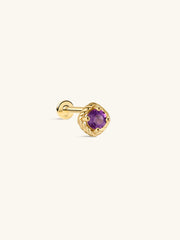 KOSINER Gem Garden 14K Solid Gold Round Amethyst Twist Bezel Flat Back Stud, Four Ball Prong Setting Cartilage Piercing Earring, Hypoallergenic Stackable for Helix Tragus Lobe Conch