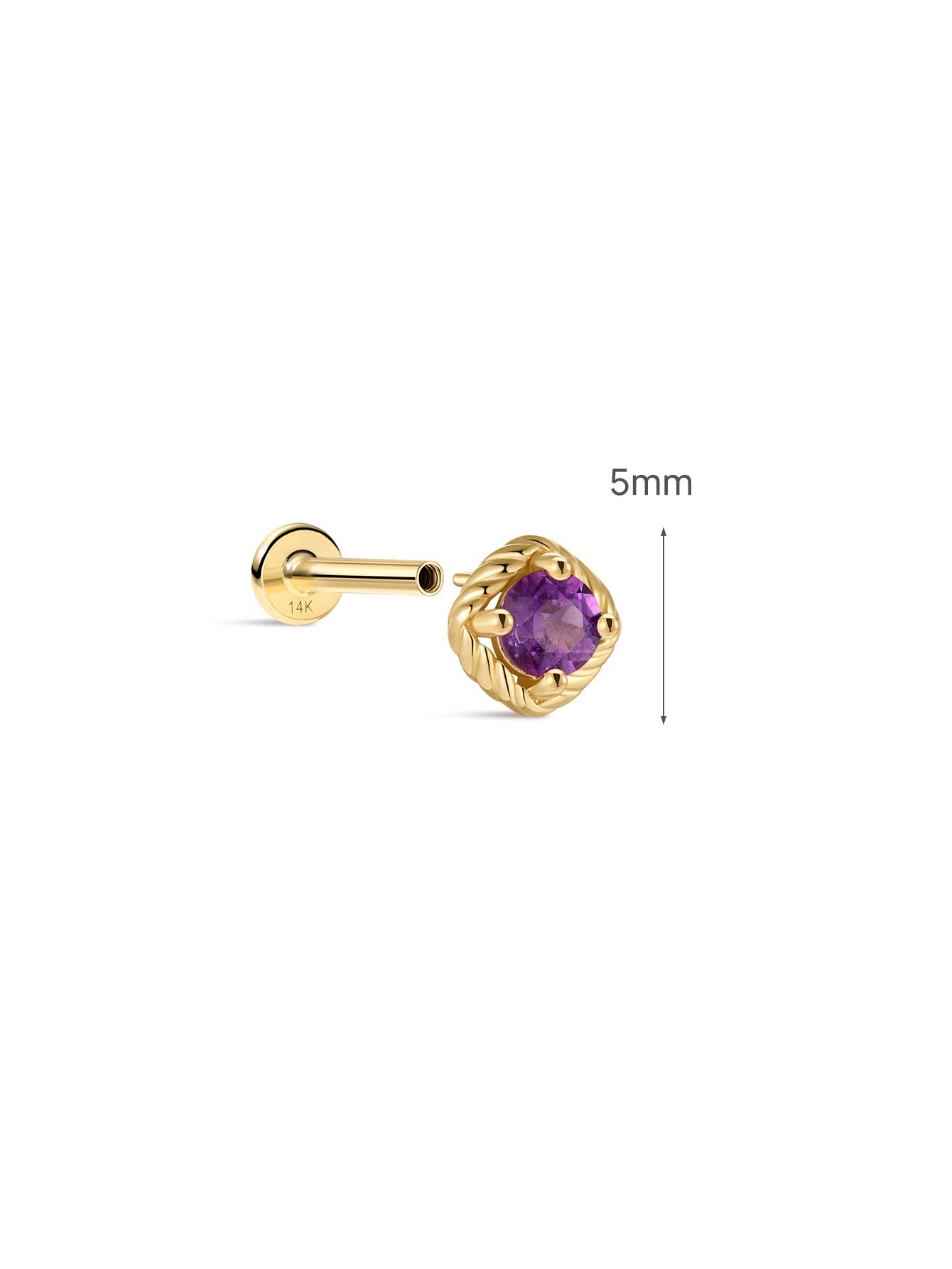 KOSINER Gem Garden 14K Solid Gold Amethyst Twist Flat Back Stud