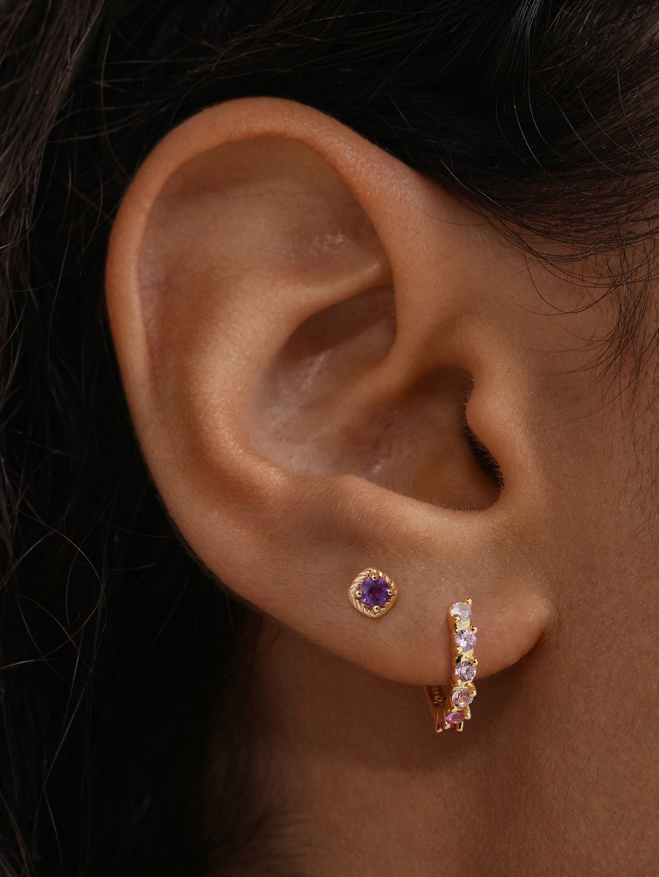 KOSINER Gem Garden 14K Solid Gold Amethyst Twist Flat Back Stud
