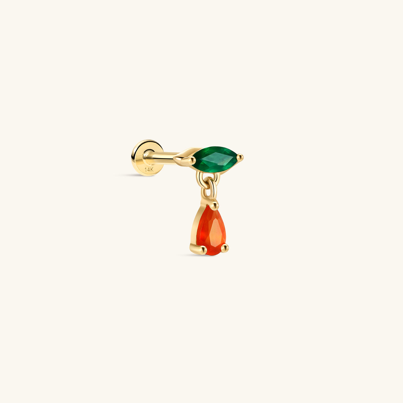 kosiner bijoux Gem Garden Agate Twist Drop Flatback en or massif 14 carats