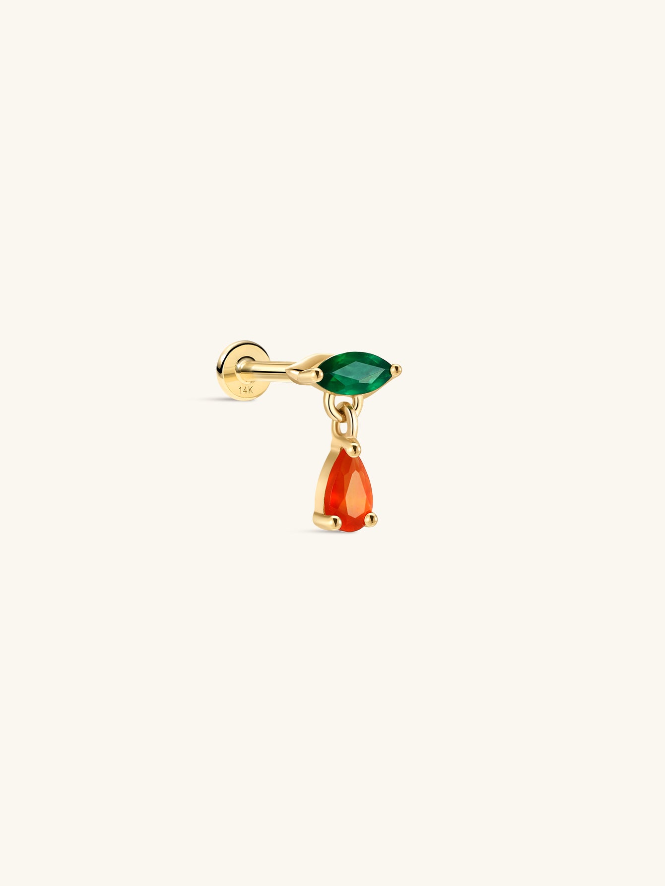 kosiner jewelry Gem Garden Agate Twist Drop Flatback in 14K Solid Gold