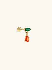 KOSINER Gem Garden 14K Solid Gold Marquise Green Chalcedony & Pear Orange Agate Dangle Flat Back Stud, Hypoallergenic Drop Cartilage Piercing Earring for Helix Tragus Lobe Conch