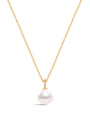 kosiner jewelry 14K Solid Gold Mini Pearl Pendant Necklace