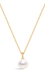 kosiner jewelry 14K Solid Gold Mini Pearl Pendant Necklace
