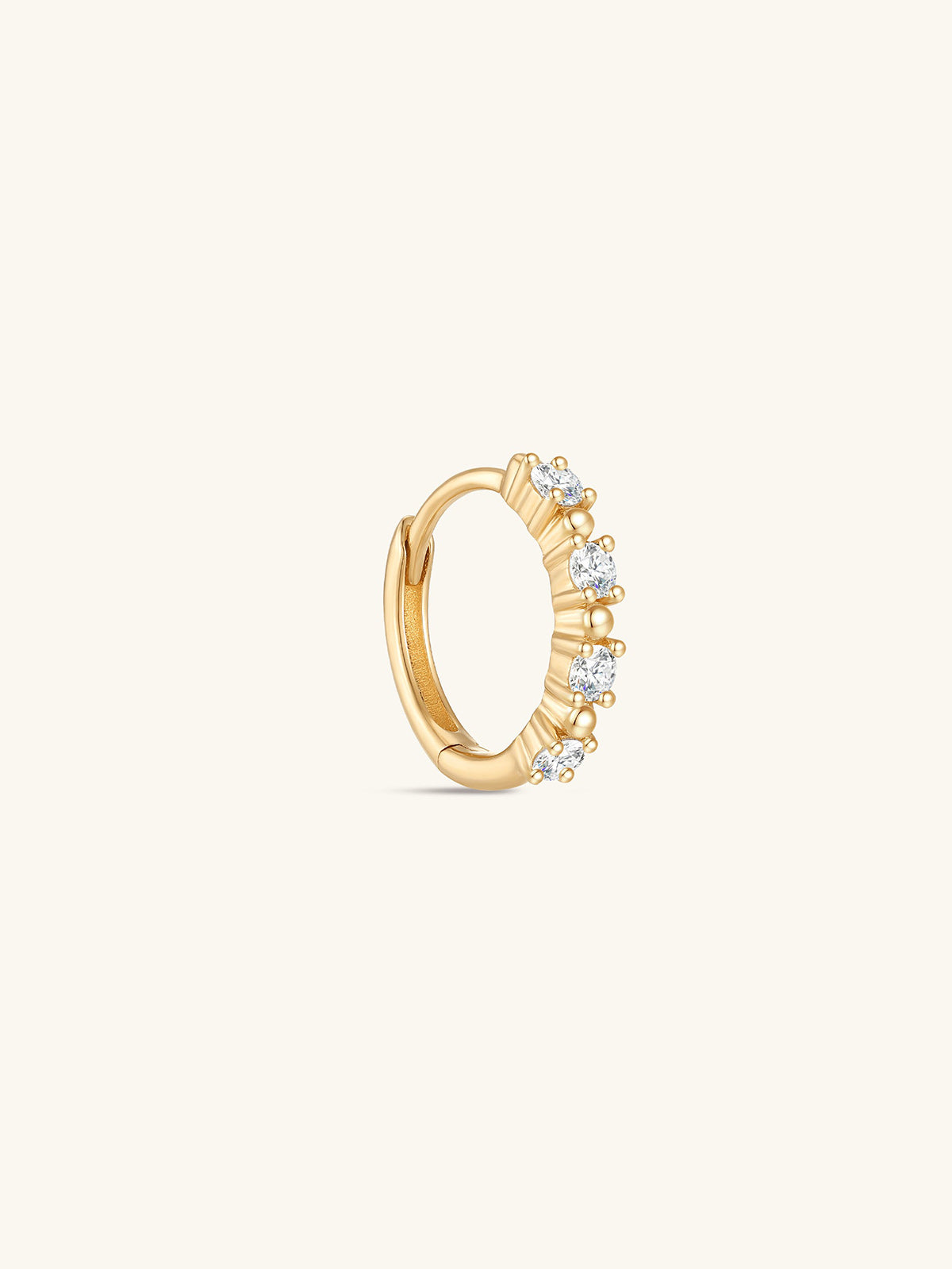 kosiner jewelry 14K Solid Gold Classic Single Row Zircon Huggies Earring