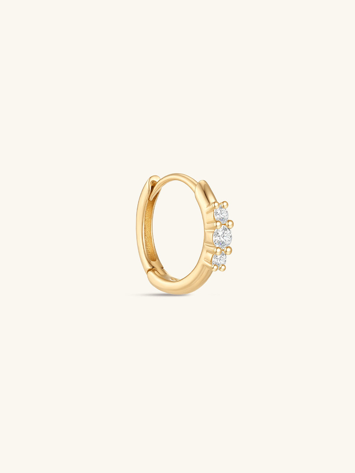 kosiner jewelry 14K Solid Gold Classic Tri - zircon Huggies Earring