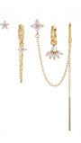 18k gold-plated sterling silver earrings: flower stud, dangle with CZ, and chain drop designs.